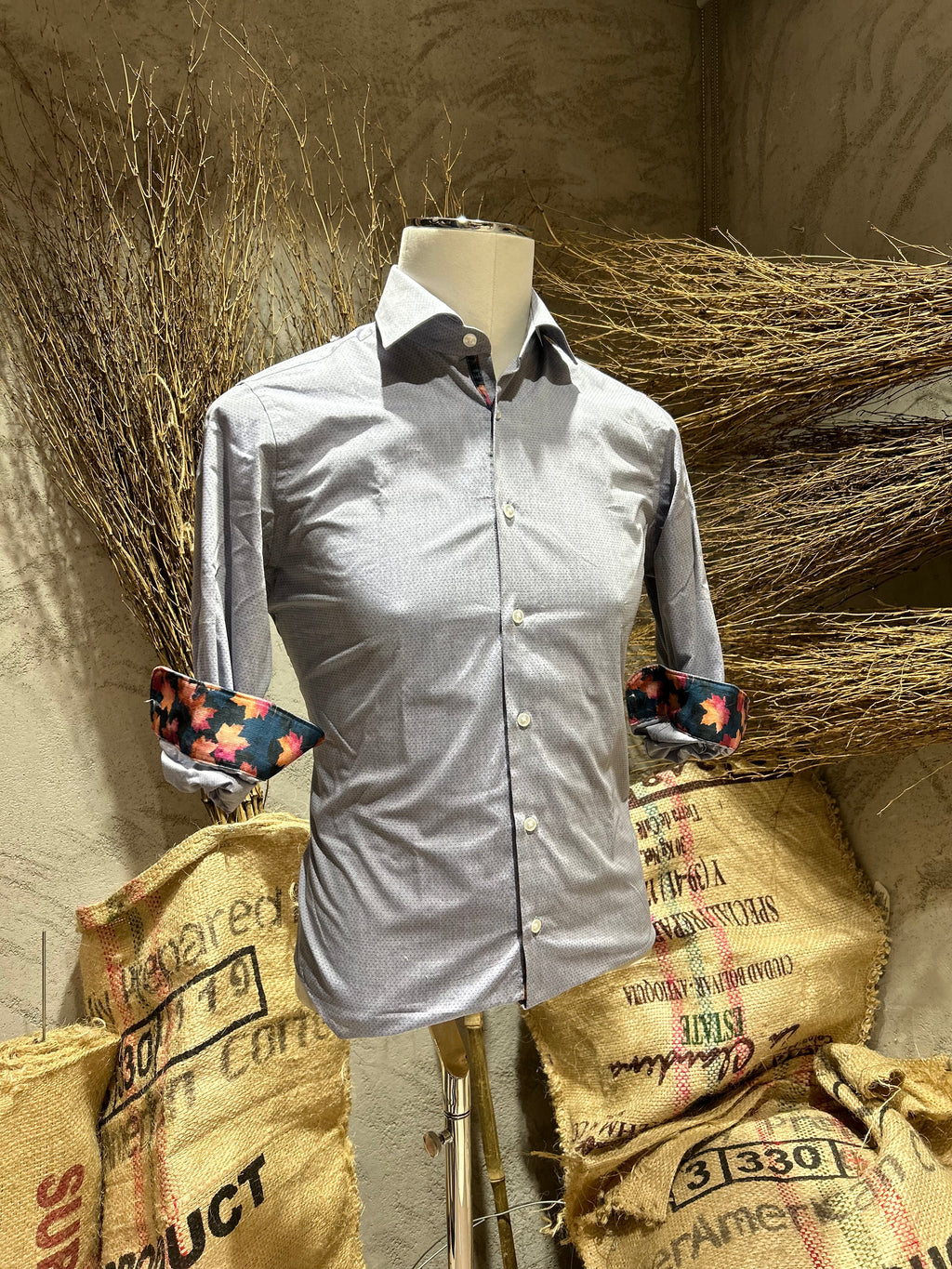 CAMICIA IN COTONE POLSINI A CONTRASTO -  CELESTE