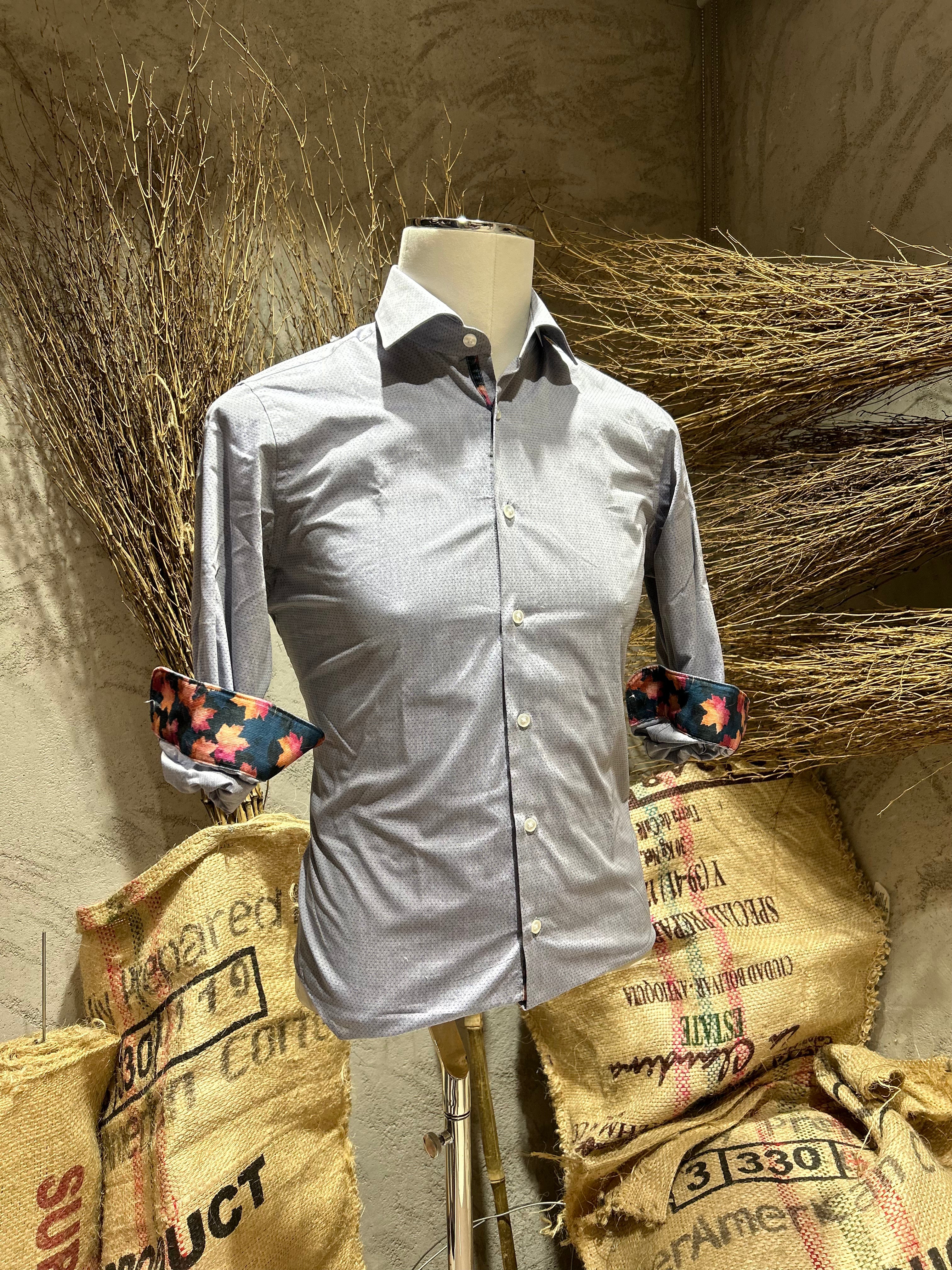 CAMICIA IN COTONE POLSINI A CONTRASTO -  CELESTE