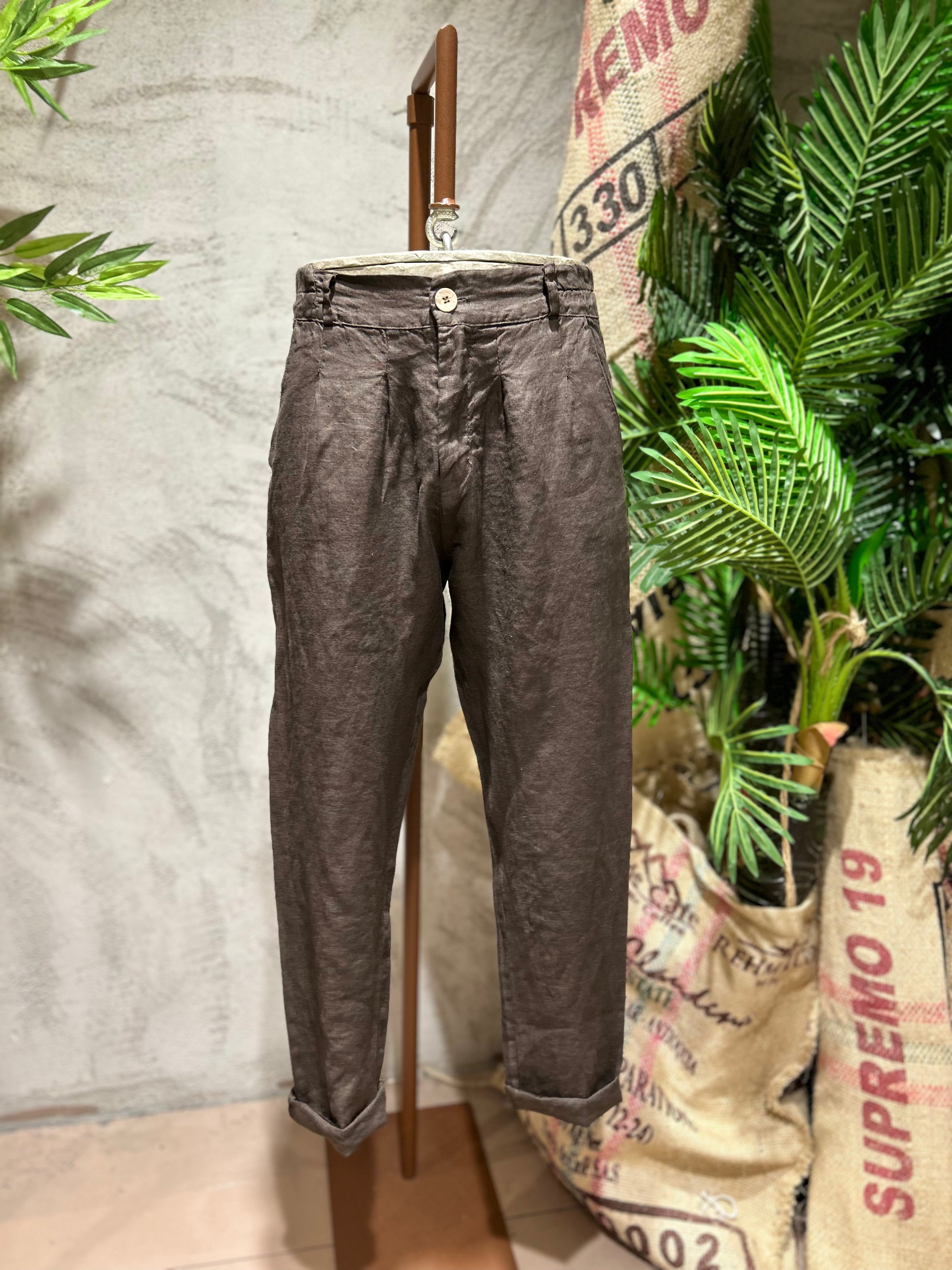 PANTALONI IN PURO LINO - TABACCO, CACAO, OFF-WHITE, BLU, NERO, SABBIA