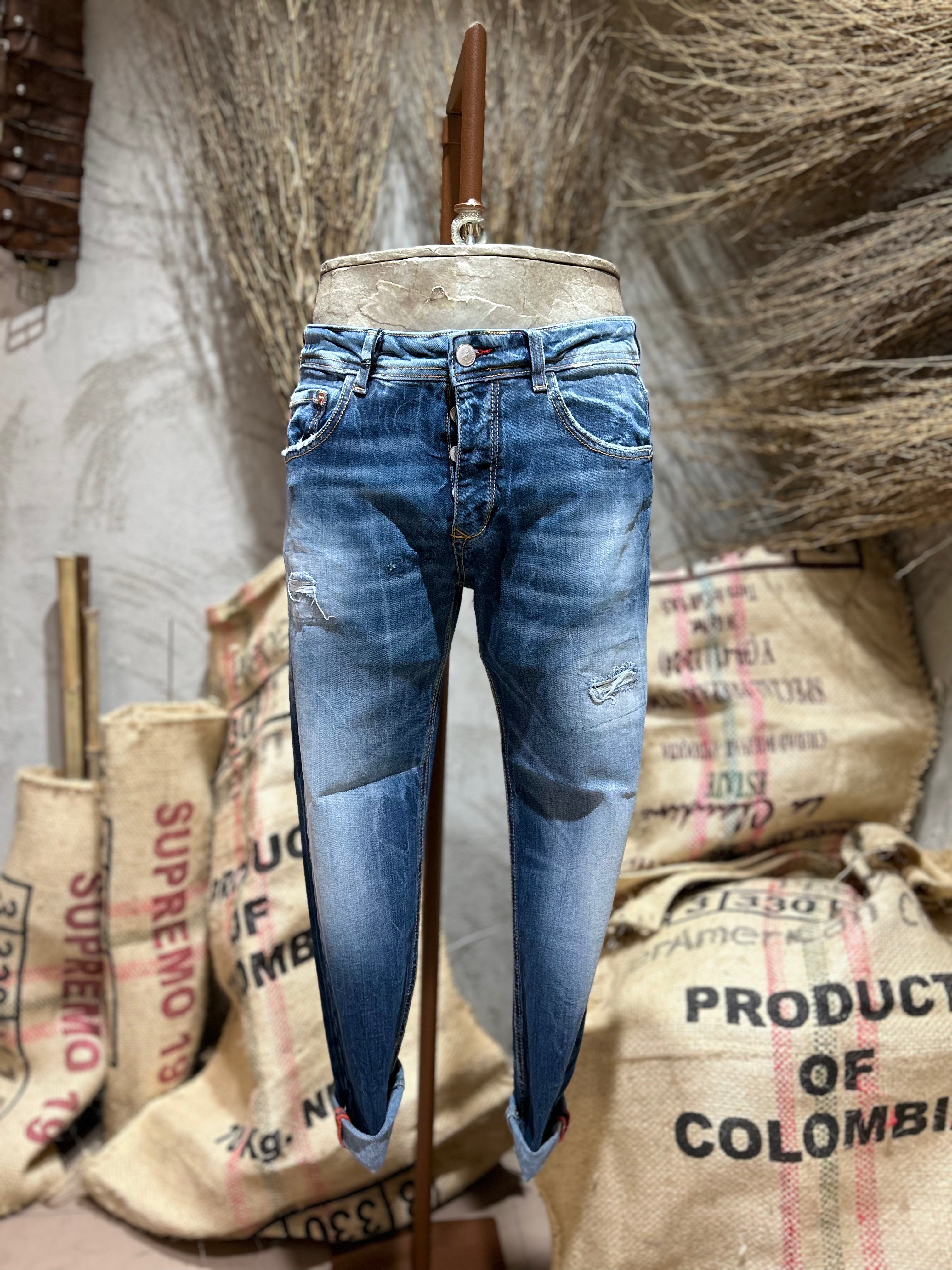 SKINNY DENIM CON ABRASIONI - DENIM