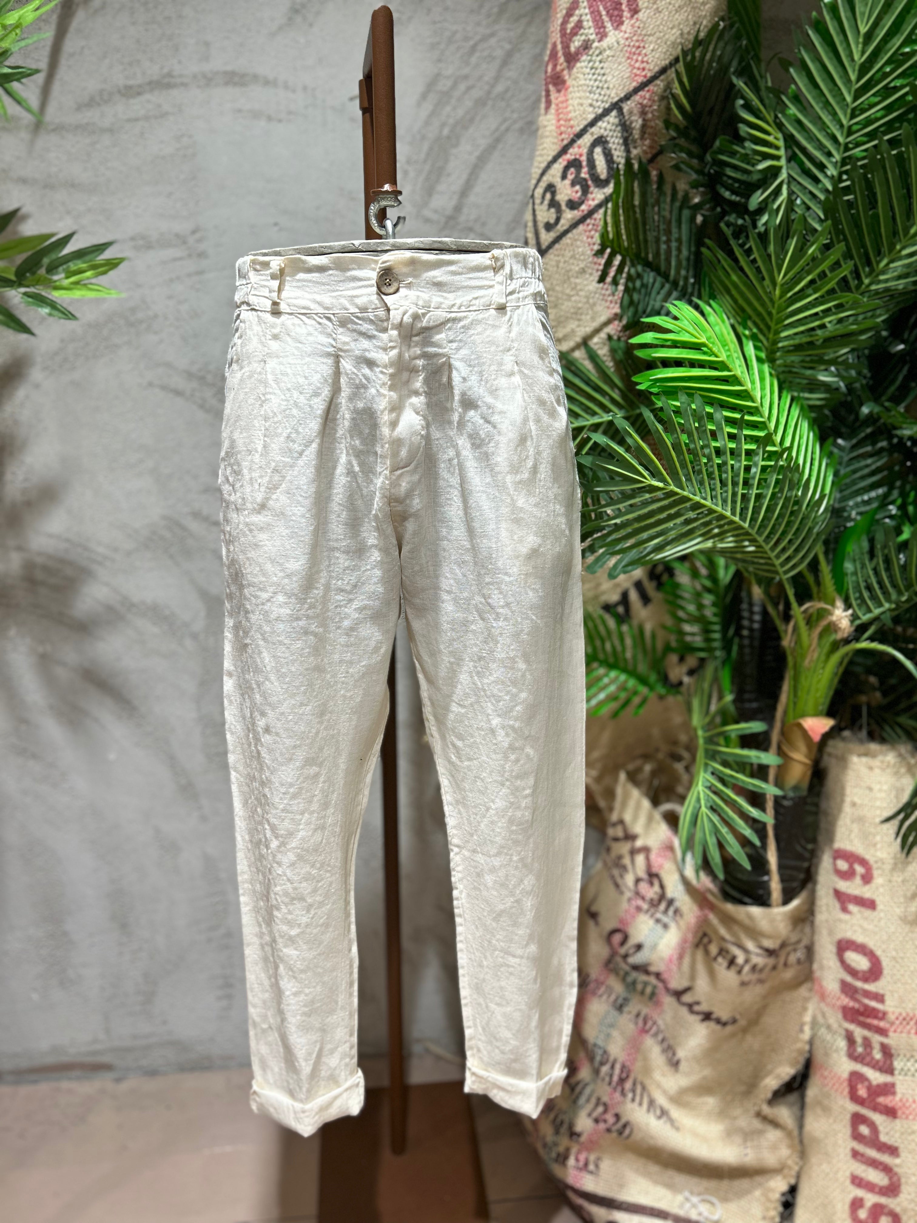 PANTALONI IN PURO LINO - TABACCO, CACAO, OFF-WHITE, BLU, NERO, SABBIA