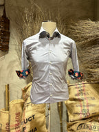 CAMICIA IN COTONE POLSINI A CONTRASTO -  CELESTE