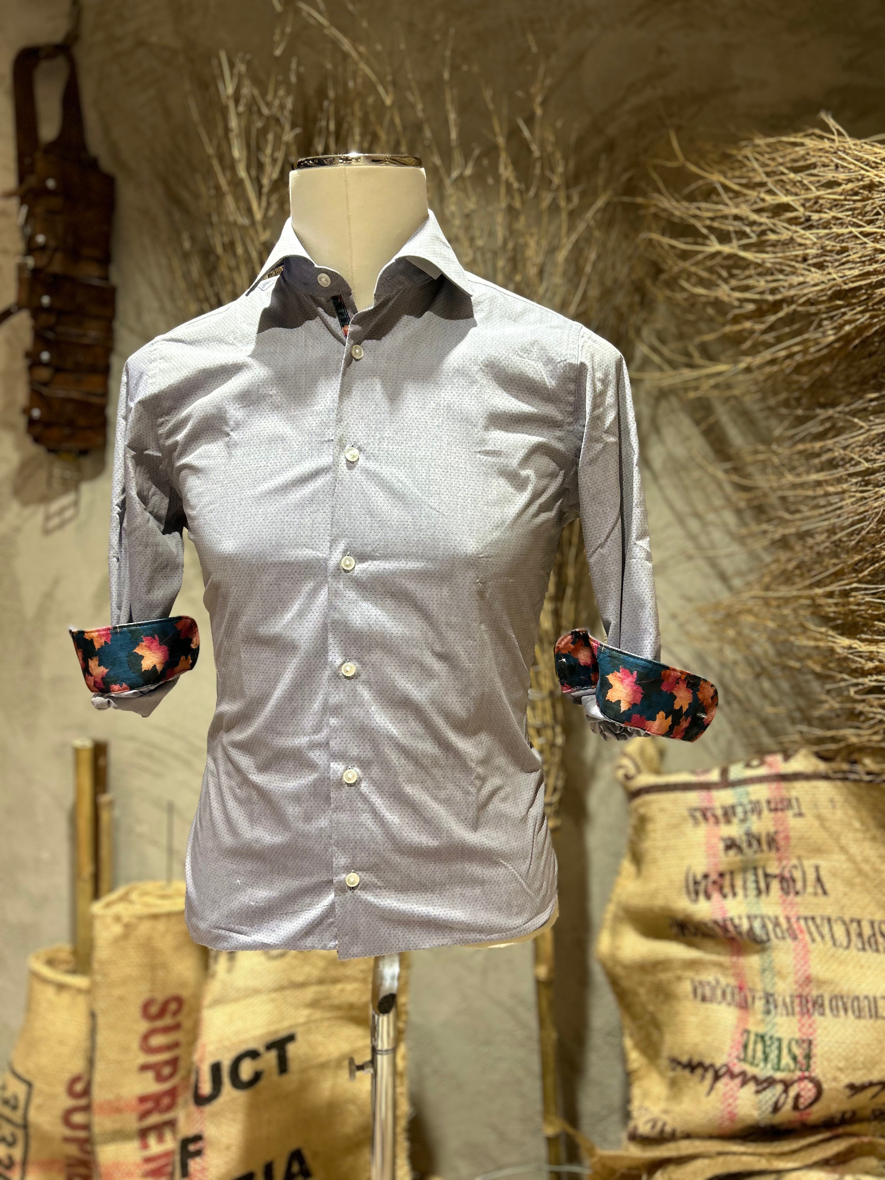 CAMICIA IN COTONE POLSINI A CONTRASTO -  CELESTE