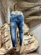 SKINNY DENIM CON ABRASIONI - DENIM