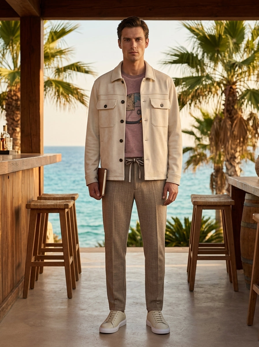 Giubbotto Overshirt Effetto Scamosciato - BURRO