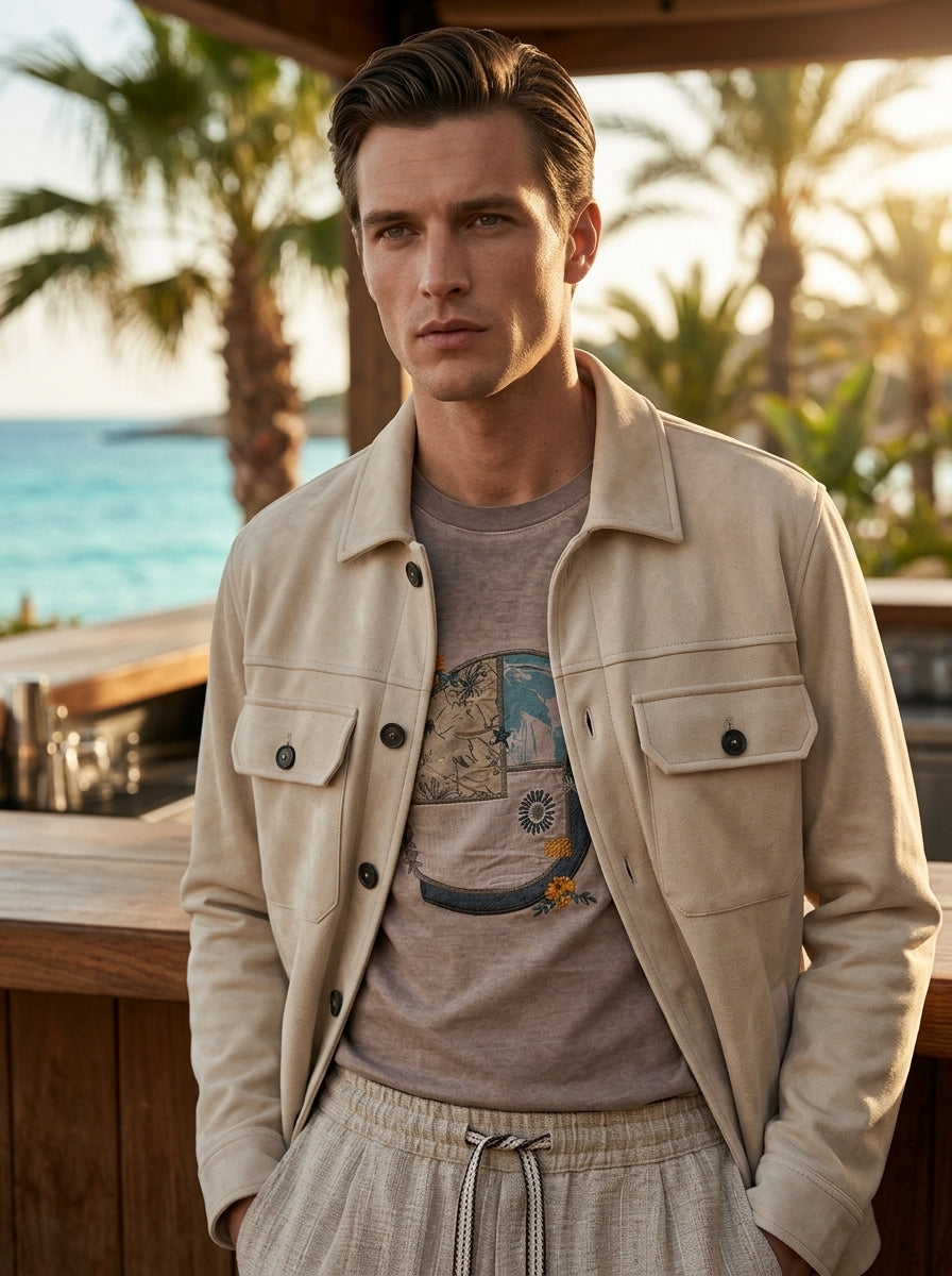 Giubbotto Overshirt Effetto Scamosciato - BURRO