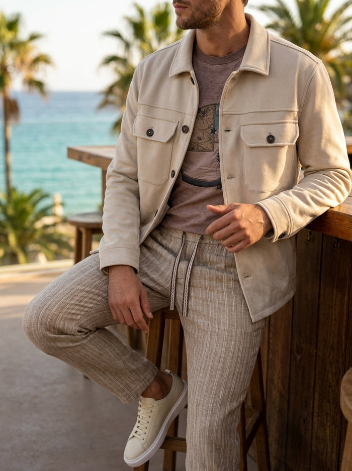 Giubbotto Overshirt Effetto Scamosciato - BURRO