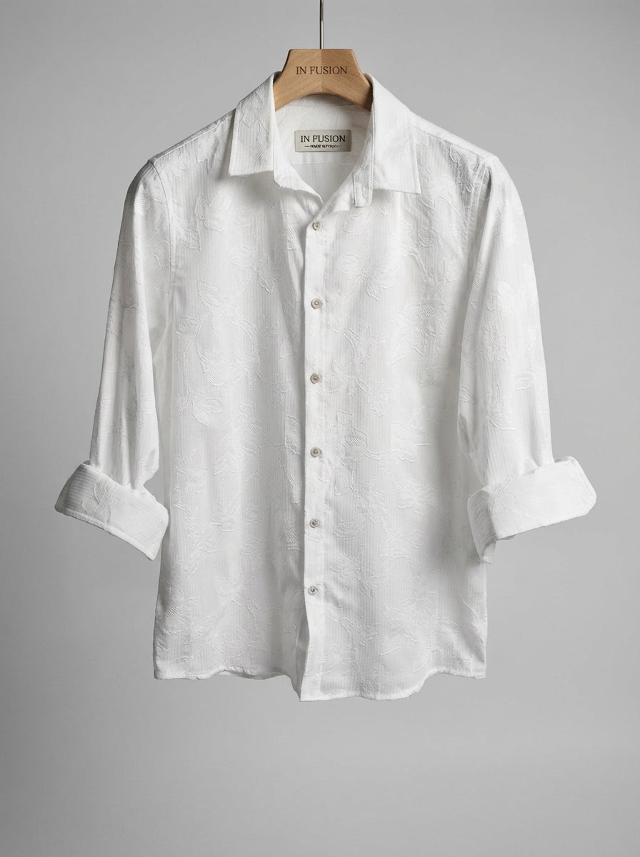 TONE-ON-TONE FLORAL PRINT SHIRT WITH METAL BUTTON