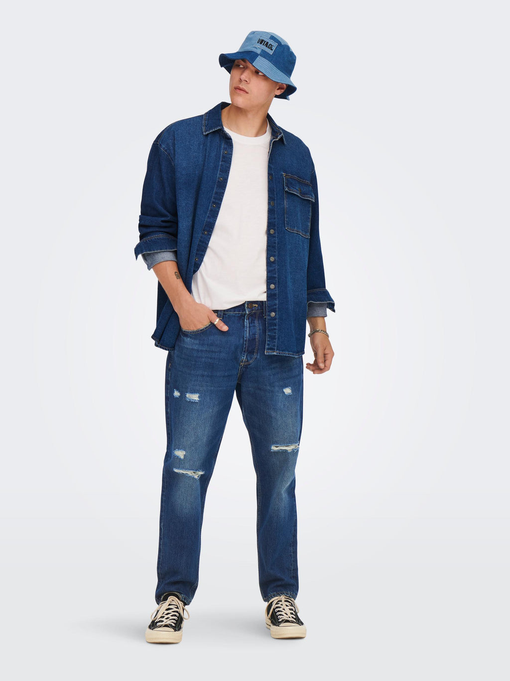 DENIM CARROT E CROPPED - BLUE DENIM