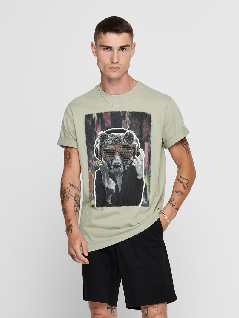 T-SHIRT CON STAMPA LUPO - VERDE