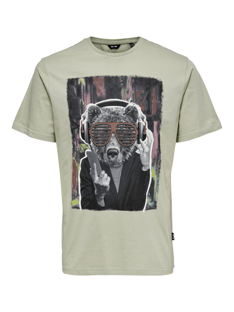 T-SHIRT CON STAMPA LUPO - VERDE