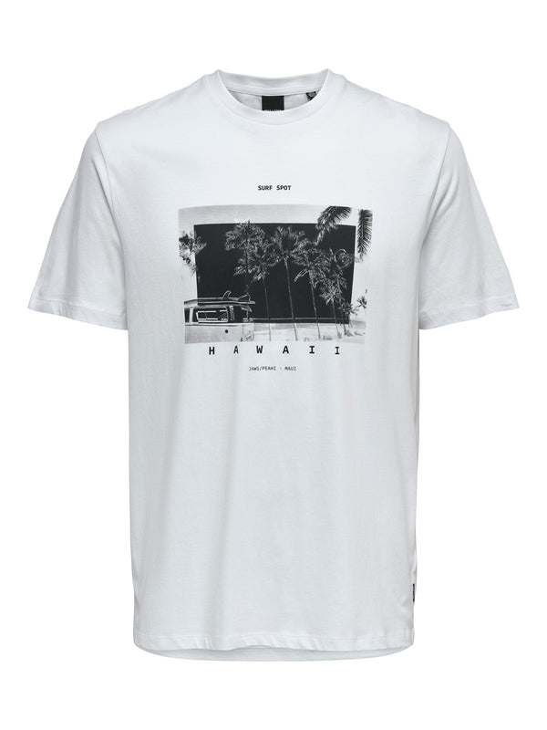 T-SHIRT STAMPA HAWAII - BIANCO