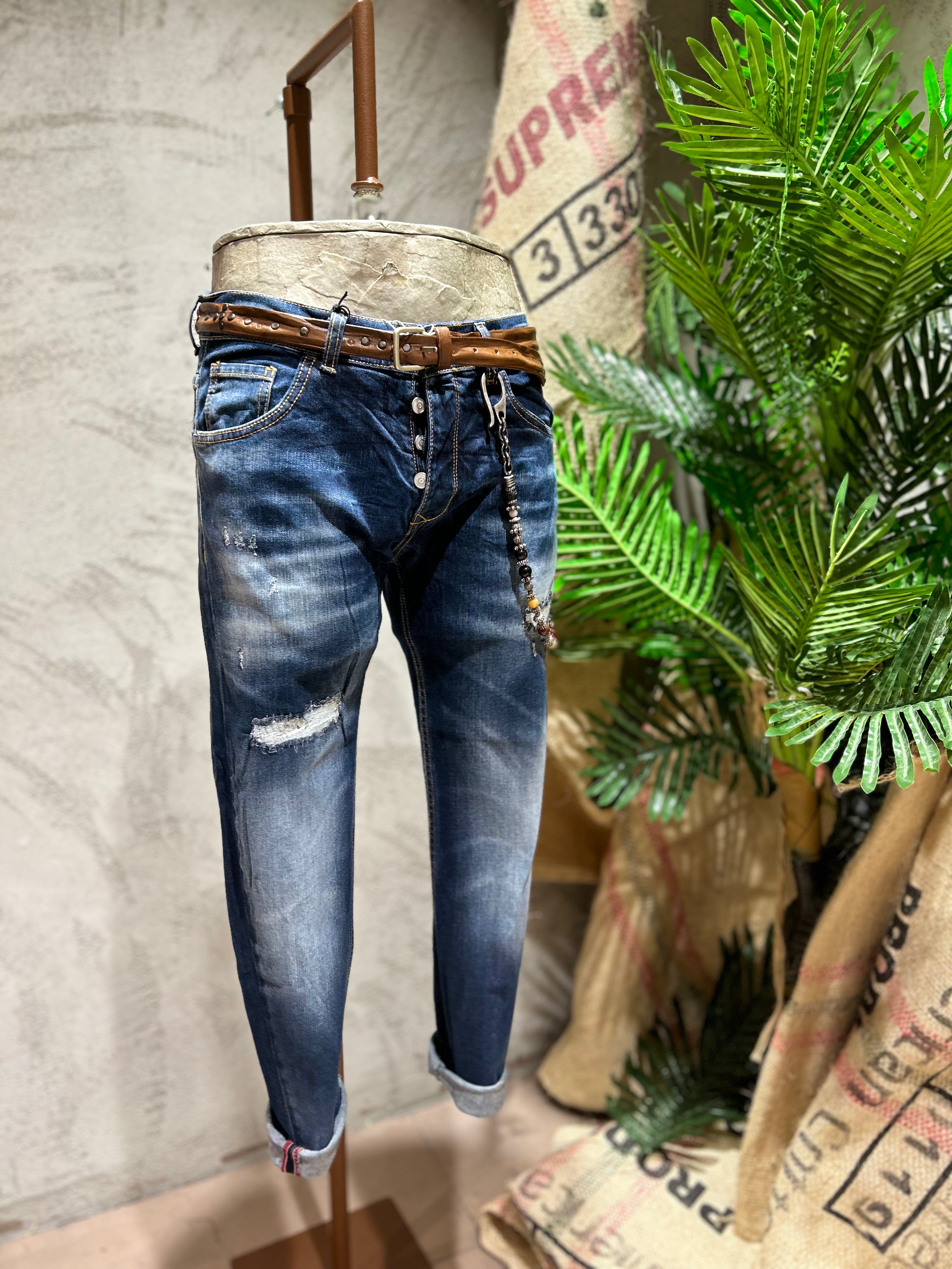 SKINNY DENIM CON ABRASIONI - BLUE DENIM