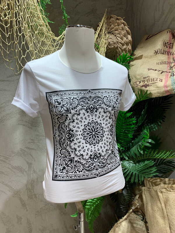 T-SHIRT STAMPA TAGLIO VIVO - BIANCO