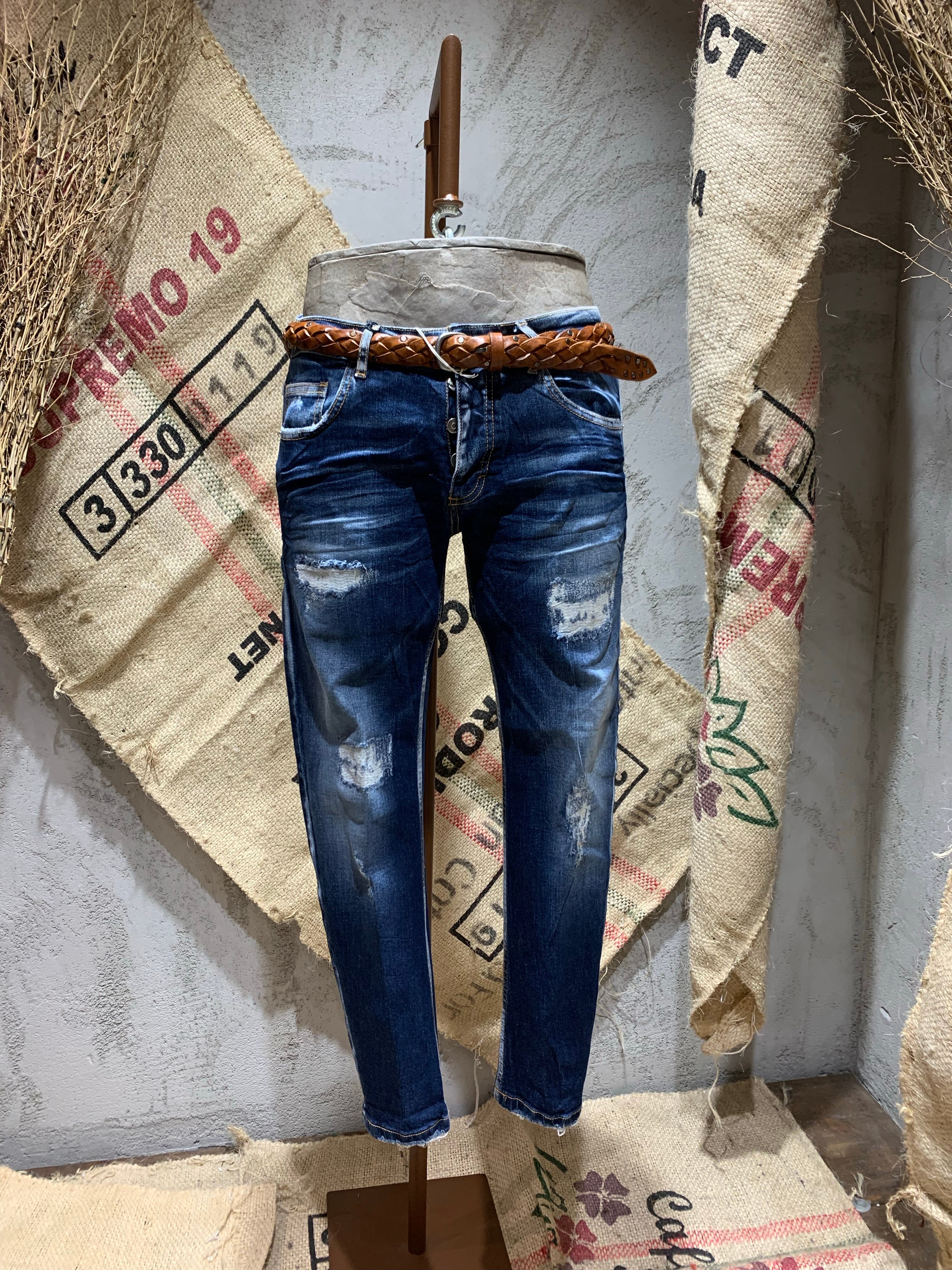 SKINNY DENIM CON LEGGERE ABRASIONI - DENIM