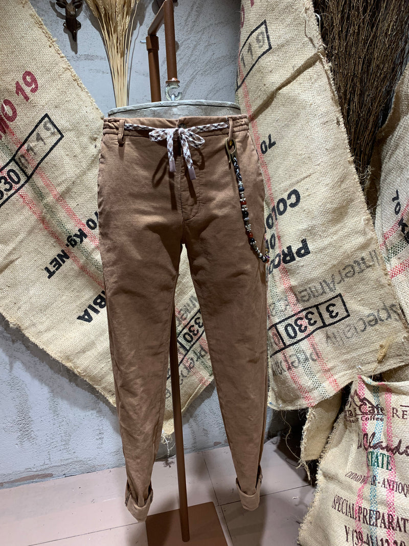 PANTALONI IN VELLUTO CON COULISSE - TABACCO
