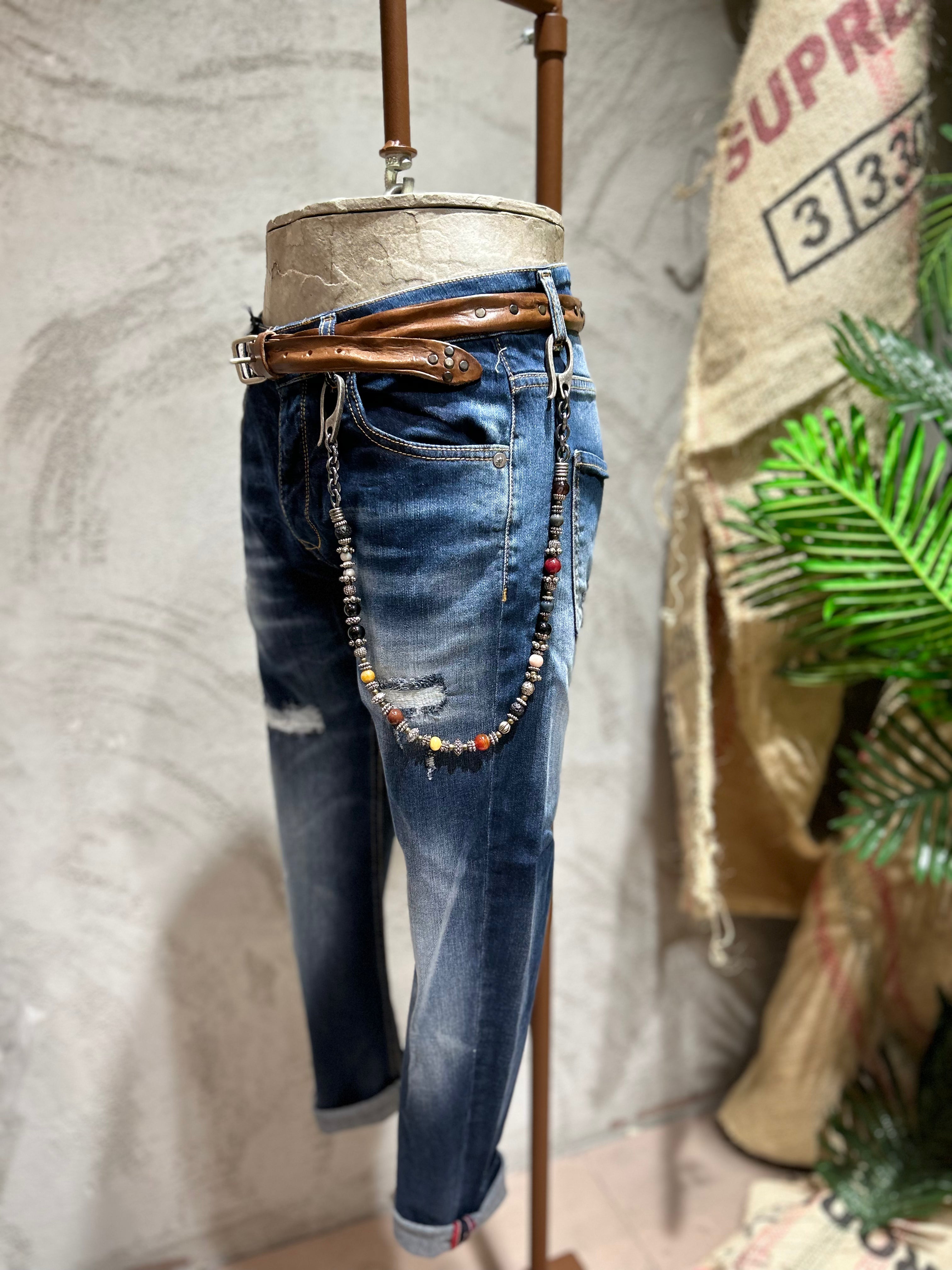 SKINNY DENIM CON ABRASIONI - BLUE DENIM