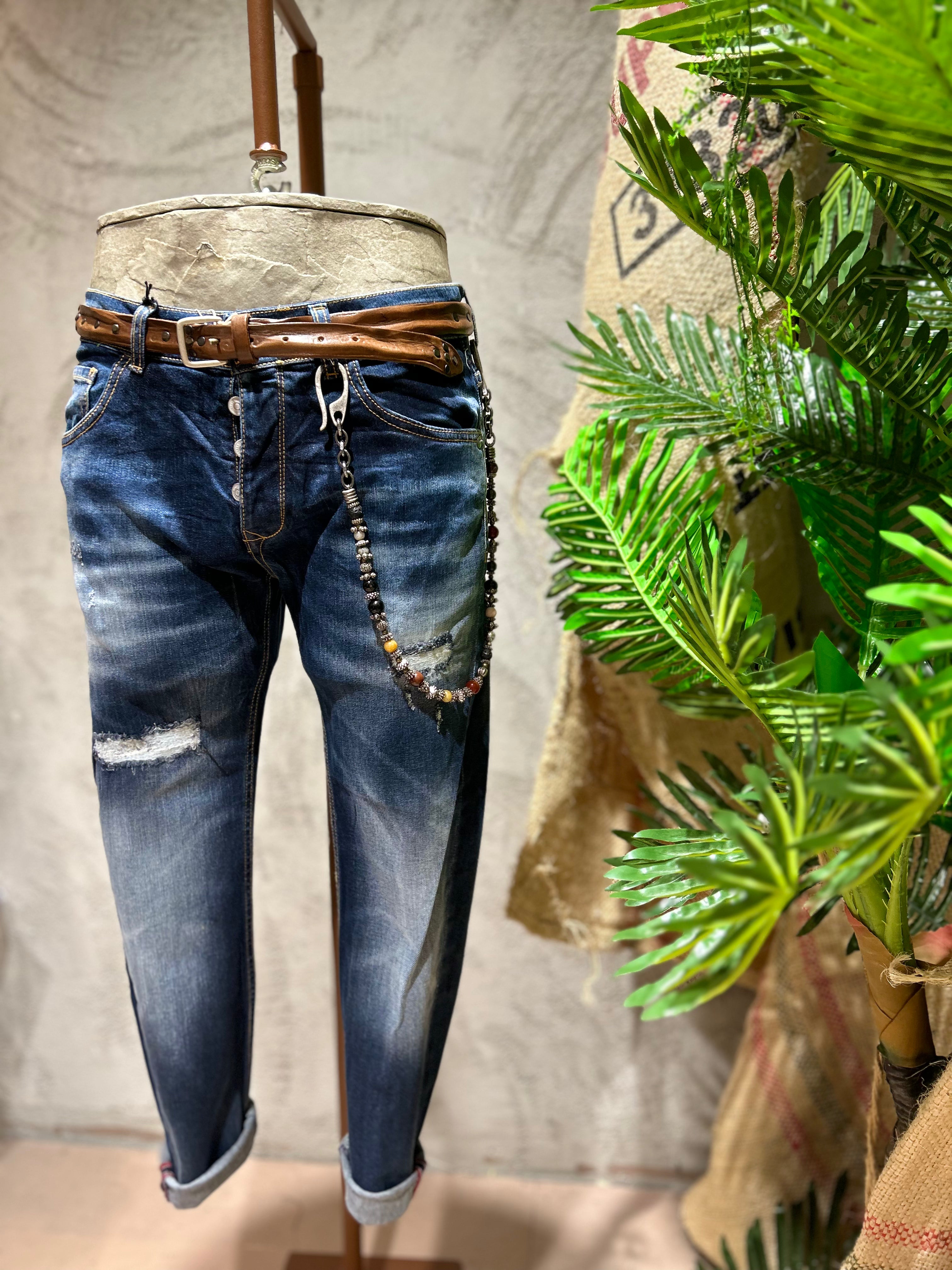 SKINNY DENIM CON ABRASIONI - BLUE DENIM