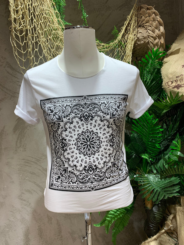 T-SHIRT STAMPA TAGLIO VIVO - BIANCO